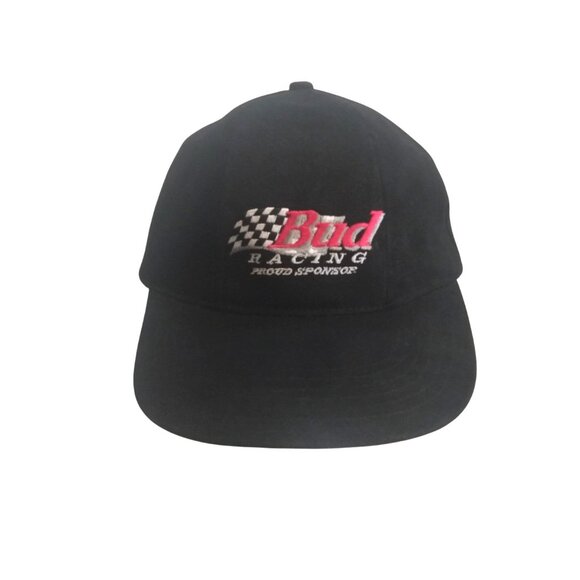 Vintage 90's Budweiser Racing-Strapback Hat-Bud Racing Proud Sponsor/Flag Logo - Picture 1 of 11